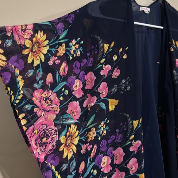 Pinky Navy Blue Sheer Kimono Women's One Size Floral, Beach, Vacation, Summer - Picture 6 of 8